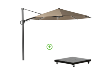 Challenger T² zweefparasol | Ø350cm rond met Monza parasolvoet 90kg | taupe