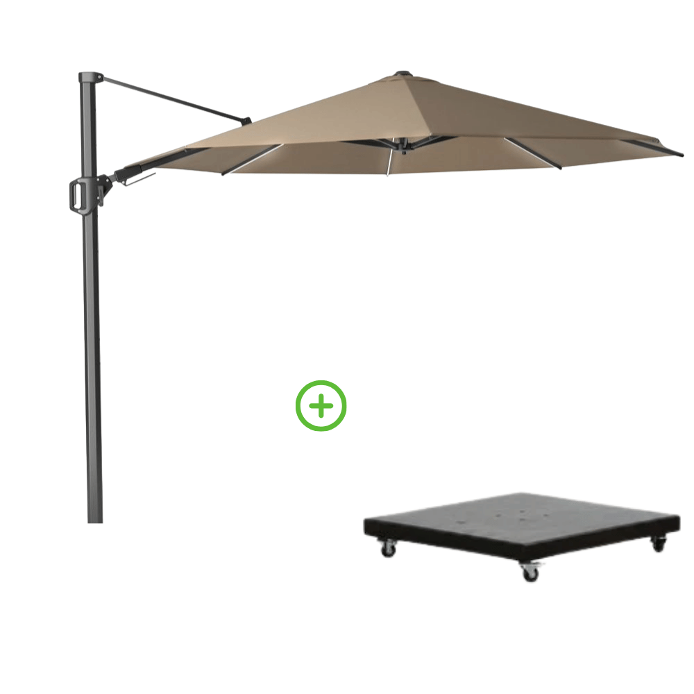 Challenger T² zweefparasol | Ø350cm rond met Monza parasolvoet 90kg | taupe