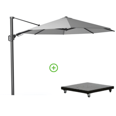 Challenger T² zweefparasol | Ø350cm rond met Monza parasolvoet 90kg | Light Grey