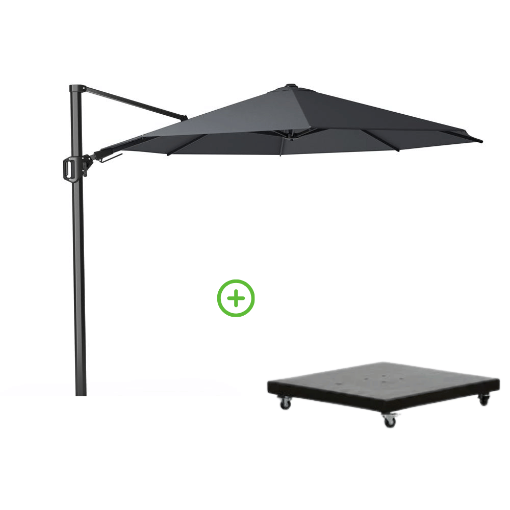Challenger T² zweefparasol | Ø350cm rond met Monza parasolvoet 90kg | antraciet