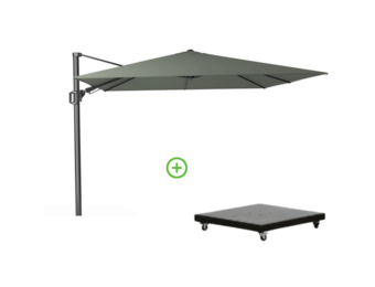 Challenger T² zweefparasol | 300x300cm met Monza parasolvoet 90kg | olijfgroen
