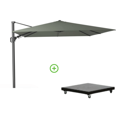 Challenger T² zweefparasol | 300x300cm met Monza parasolvoet 90kg | olijfgroen