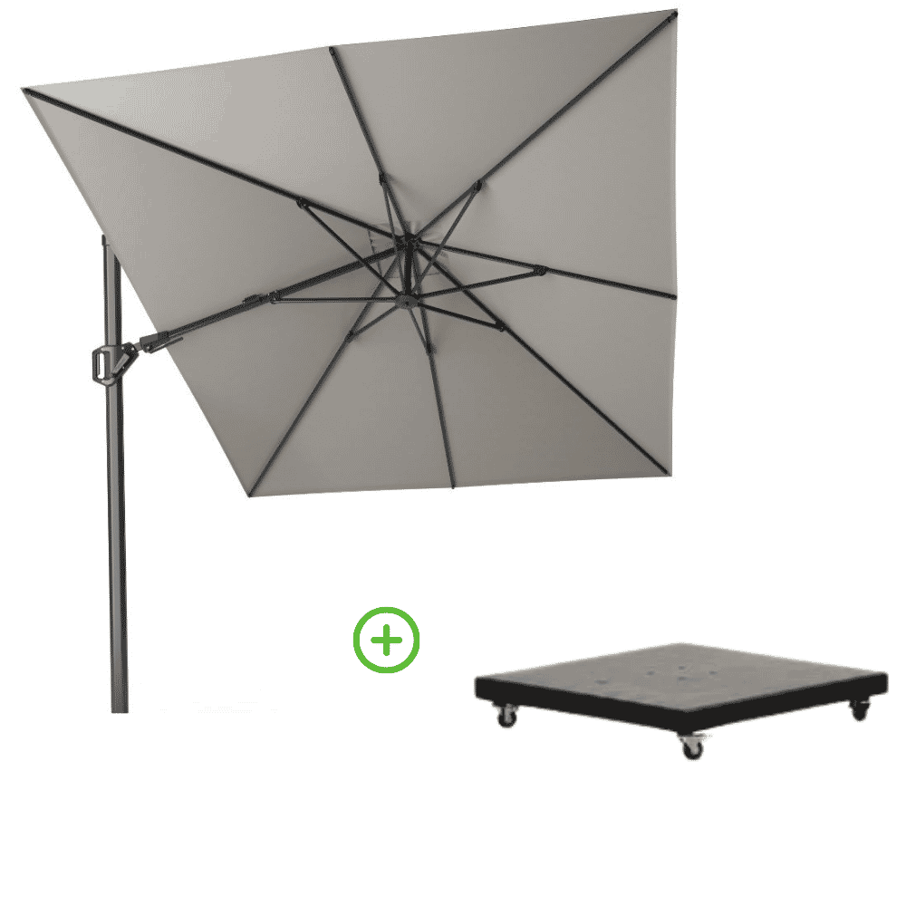 Challenger T² zweefparasol - premium doek | 350x260cm met Monza parasolvoet 90kg | Manhattan