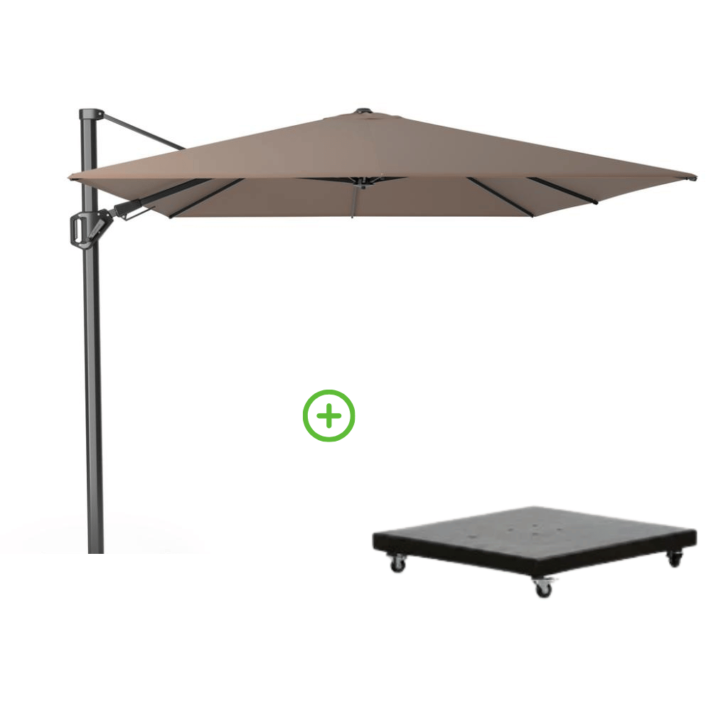 Challenger T² zweefparasol - premium doek | 350x260cm met Monza parasolvoet 90kg | Havana