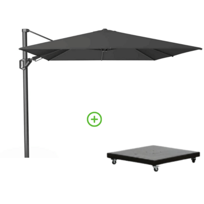 Challenger T² zweefparasol - premium doek | 350x260cm met Monza parasolvoet 90kg | Faded Black