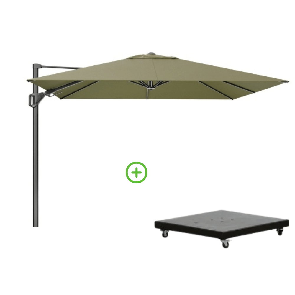 Challenger T² zweefparasol - premium doek | 300x300cm met Monza parasolvoet 90kg | Lush Green