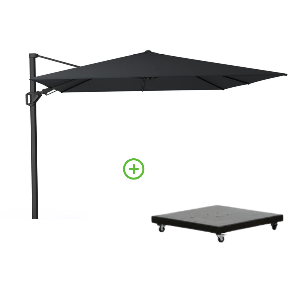 Challenger T² zweefparasol - premium doek | 300x300cm met Monza parasolvoet 90kg | Jet Black