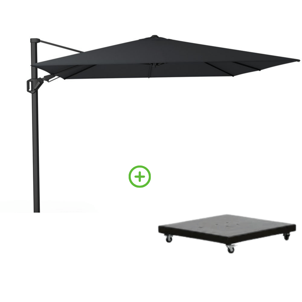 Challenger T² zweefparasol - premium doek | 300x300cm met Monza parasolvoet 90kg | Faded Black