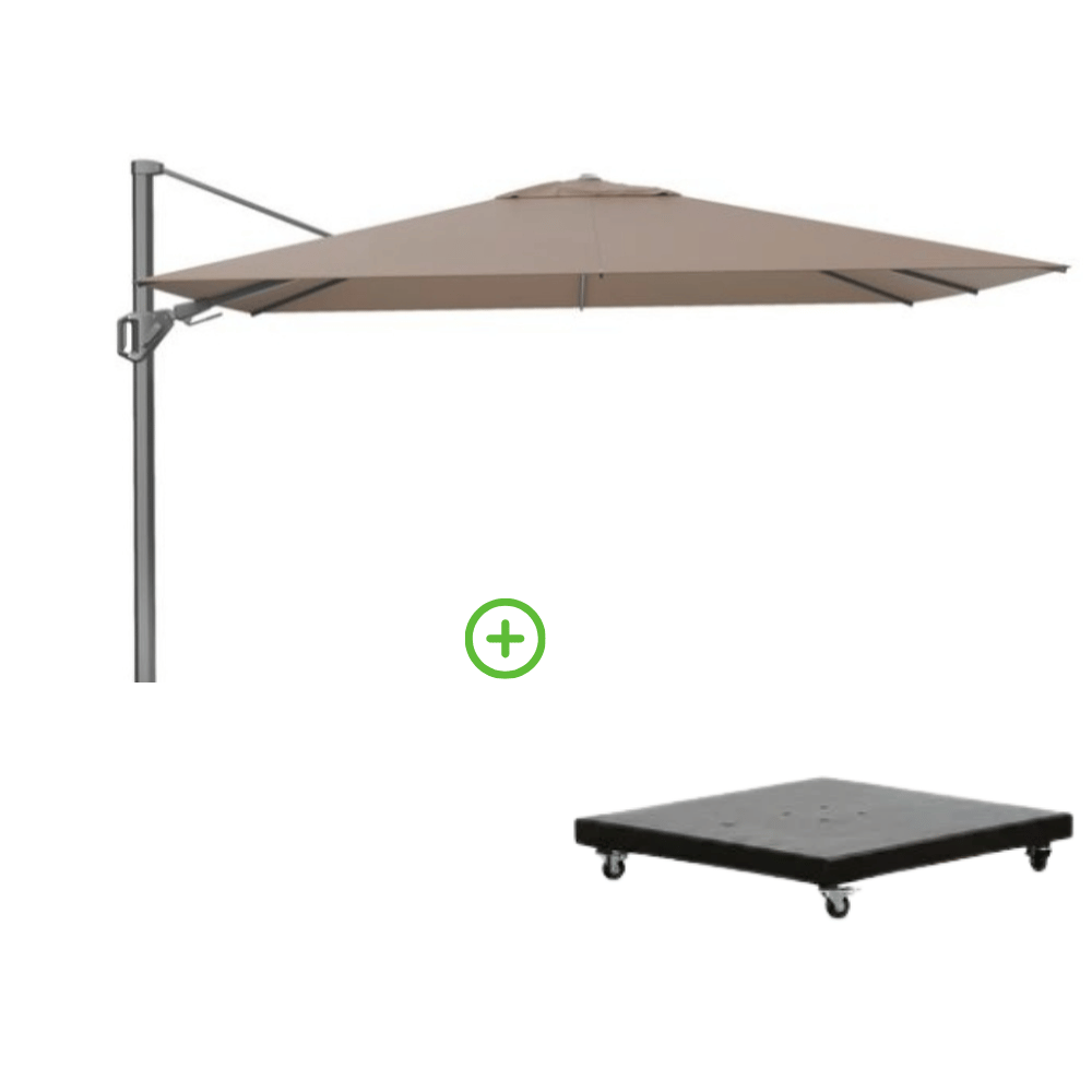 Challenger T² zweefparasol - premium doek | 260x350cm met Monza parasolvoet 90kg | Havana