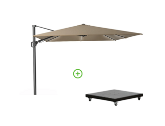 Challenger T² Glow zweefparasol | 300x300cm met Monza parasolvoet 90kg | taupe