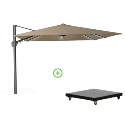 Challenger T² Glow zweefparasol | 300x300cm met Monza parasolvoet 90kg | taupe