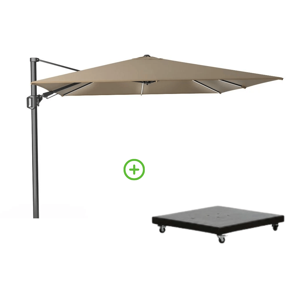 Challenger T² Glow zweefparasol | 300x300cm met Monza parasolvoet 90kg | taupe