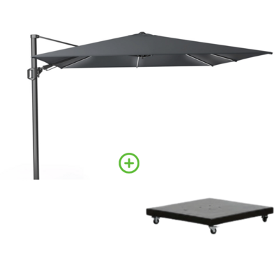 Challenger T² Glow zweefparasol | 300x300cm met Monza parasolvoet 90kg | antraciet