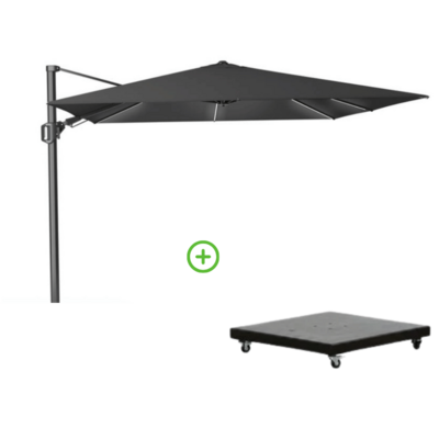 Challenger T² Glow zweefparasol - premium doek | 300x300cm met Monza parasolvoet 90kg | Faded Black