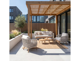 Toscana stoel-bank loungeset | aluminium + touw | beige bouclé kussens | 5-delig