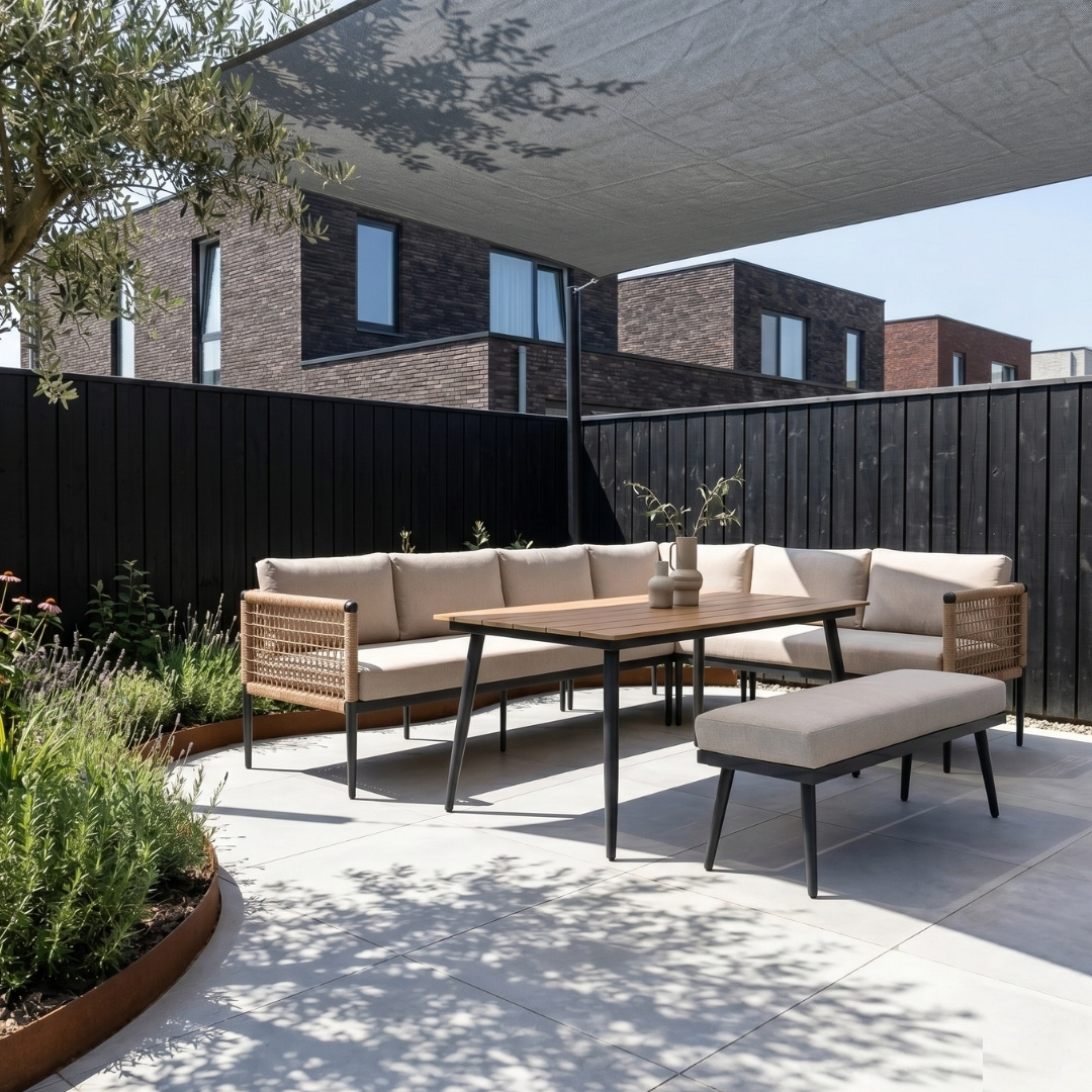 Liana dining loungeset rechts 8 personen | wicker + aluminium | zand | 4-delig - 270x193cm