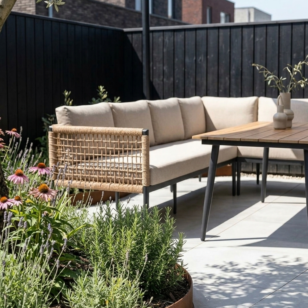 Liana dining loungeset links 8 personen | wicker + aluminium | zand | 4-delig - 270x193cm