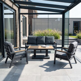 Budapest stoel-bank loungeset met verstelbare tafel 5 personen | aluminium + polywood | antraciet | 4-delig