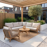 Braga hoek loungeset 6 personen incl. tafel & stoel | touw + hardhout | zand | 5-delig - 235x235cm