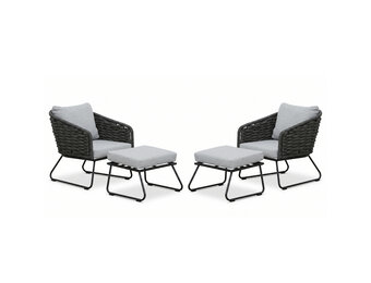 Flora lounge balkonset 2 personen | touw + aluminium | Stone Grey | 4-delig