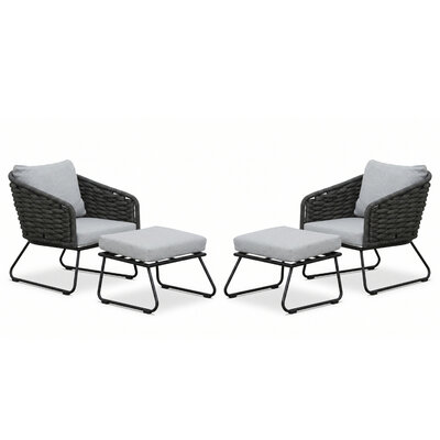 Flora lounge balkonset 2 personen | touw + aluminium | Stone Grey | 4-delig