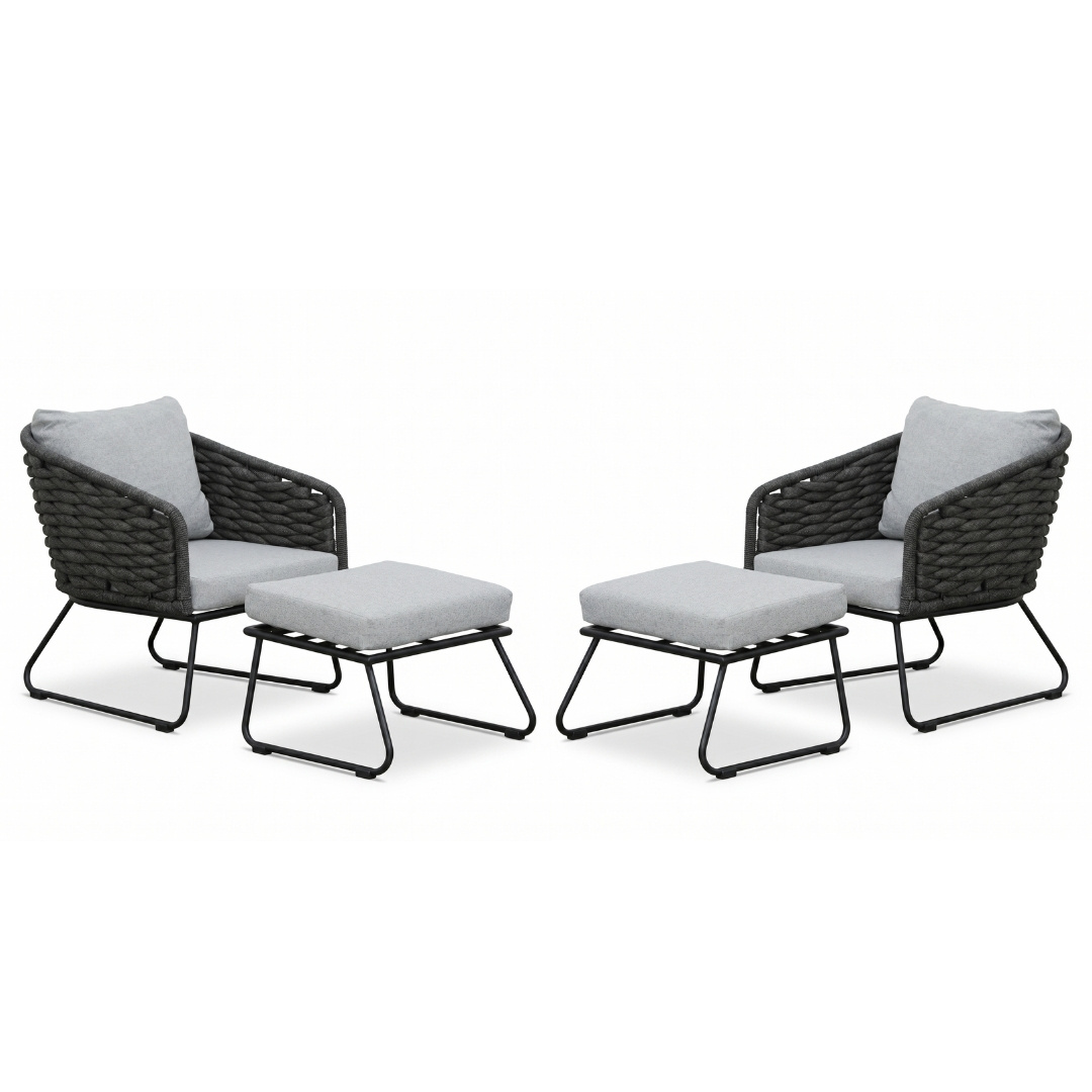Flora lounge balkonset 2 personen | touw + aluminium | Stone Grey | 4-delig