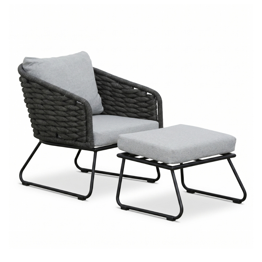 Flora lounge balkonset 2 personen | touw + aluminium | Stone Grey | 4-delig