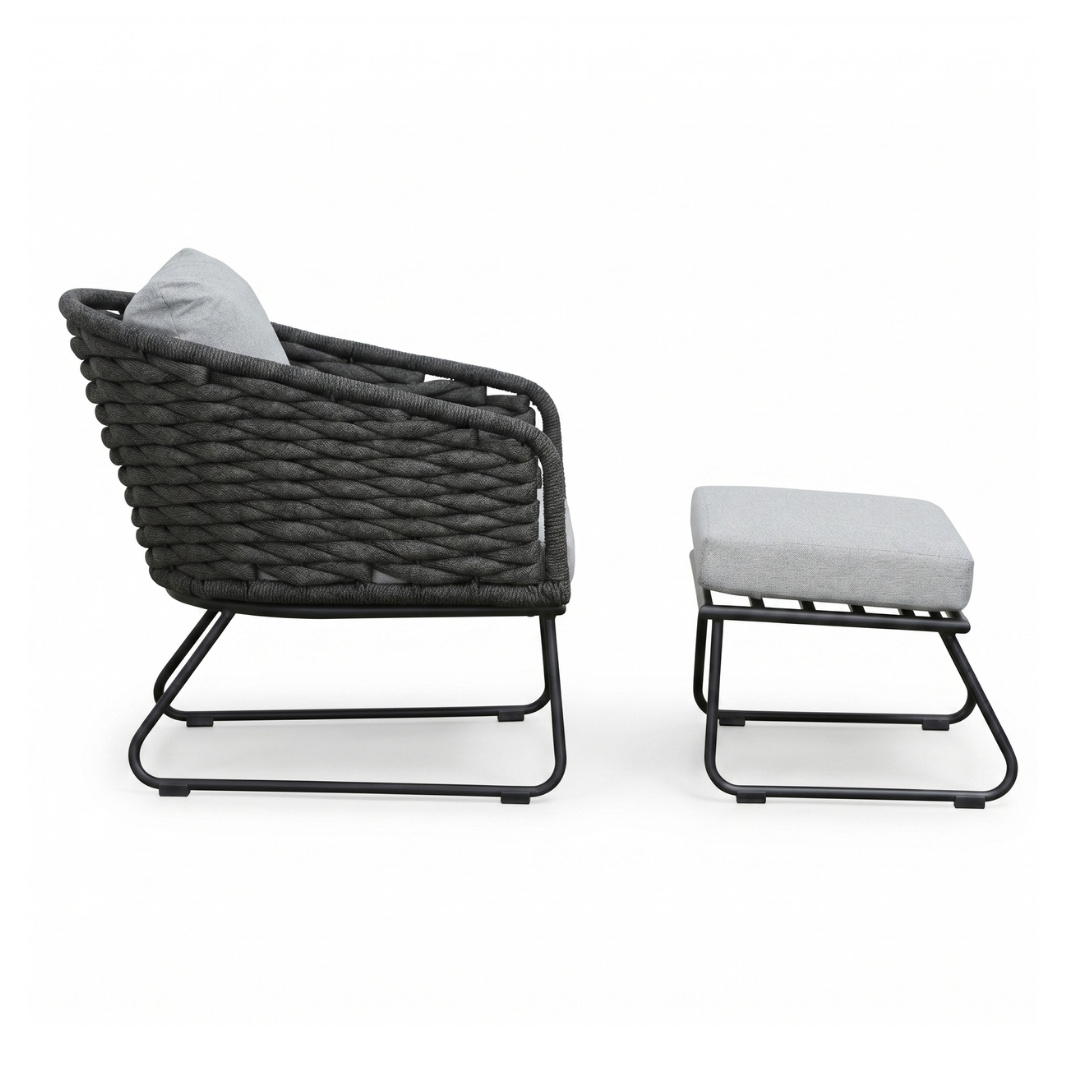 Flora lounge balkonset 2 personen | touw + aluminium | Stone Grey | 4-delig