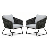 Flora loungestoel tuin set van 2 | touw + aluminium | Stone Grey