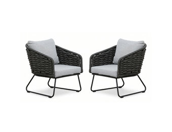 Flora loungestoel tuin set van 2 | touw + aluminium | Stone Grey