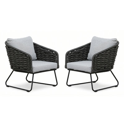 Flora loungestoel tuin set van 2 | touw + aluminium | Stone Grey
