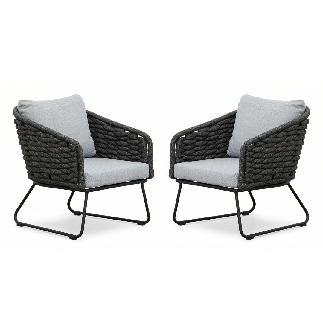 Flora loungestoel tuin set van 2 | touw + aluminium | Stone Grey
