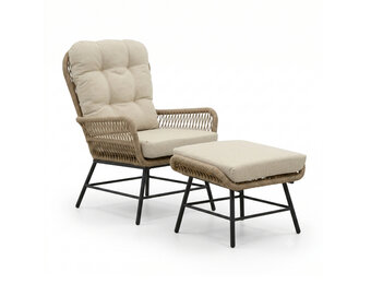 Dex loungestoel tuin met voetenbank | touw + aluminium | Sahara Dust