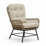 Dex loungestoel tuin met voetenbank | touw + aluminium | Sahara Dust