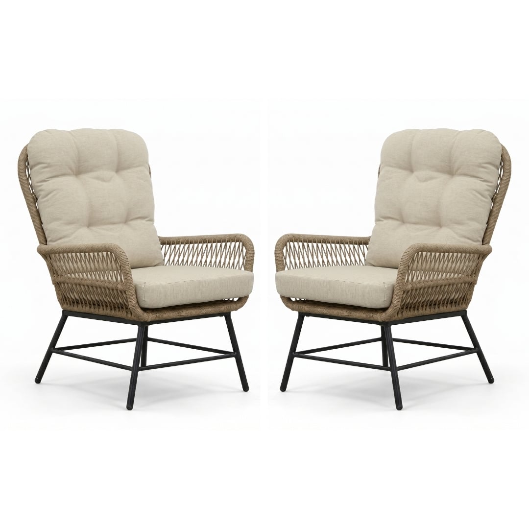Dex loungestoel tuin set van 2 | touw + aluminium | Sahara Dust