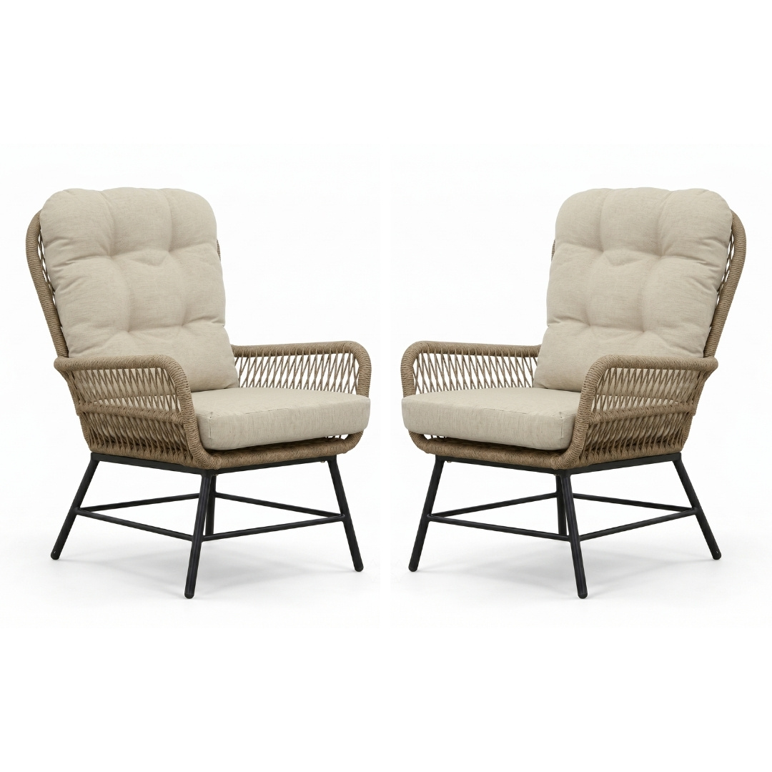 Dex loungestoel tuin set van 2 | touw + aluminium | Sahara Dust