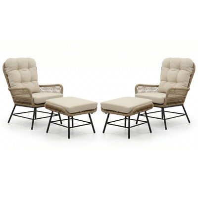 Dex lounge balkonset 2 personen | touw + aluminium | Sahara Dust | 4-delig