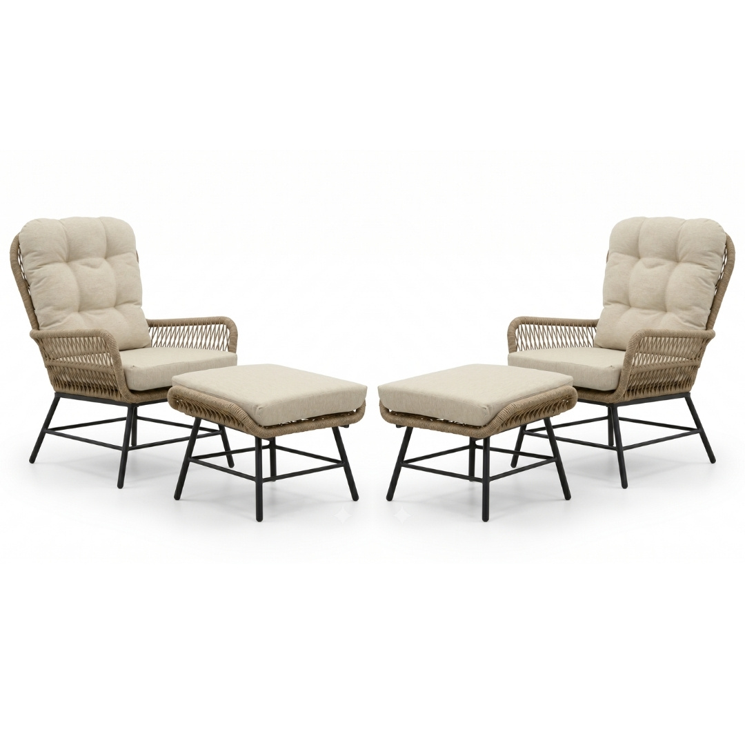 Dex lounge balkonset 2 personen | touw + aluminium | Sahara Dust | 4-delig