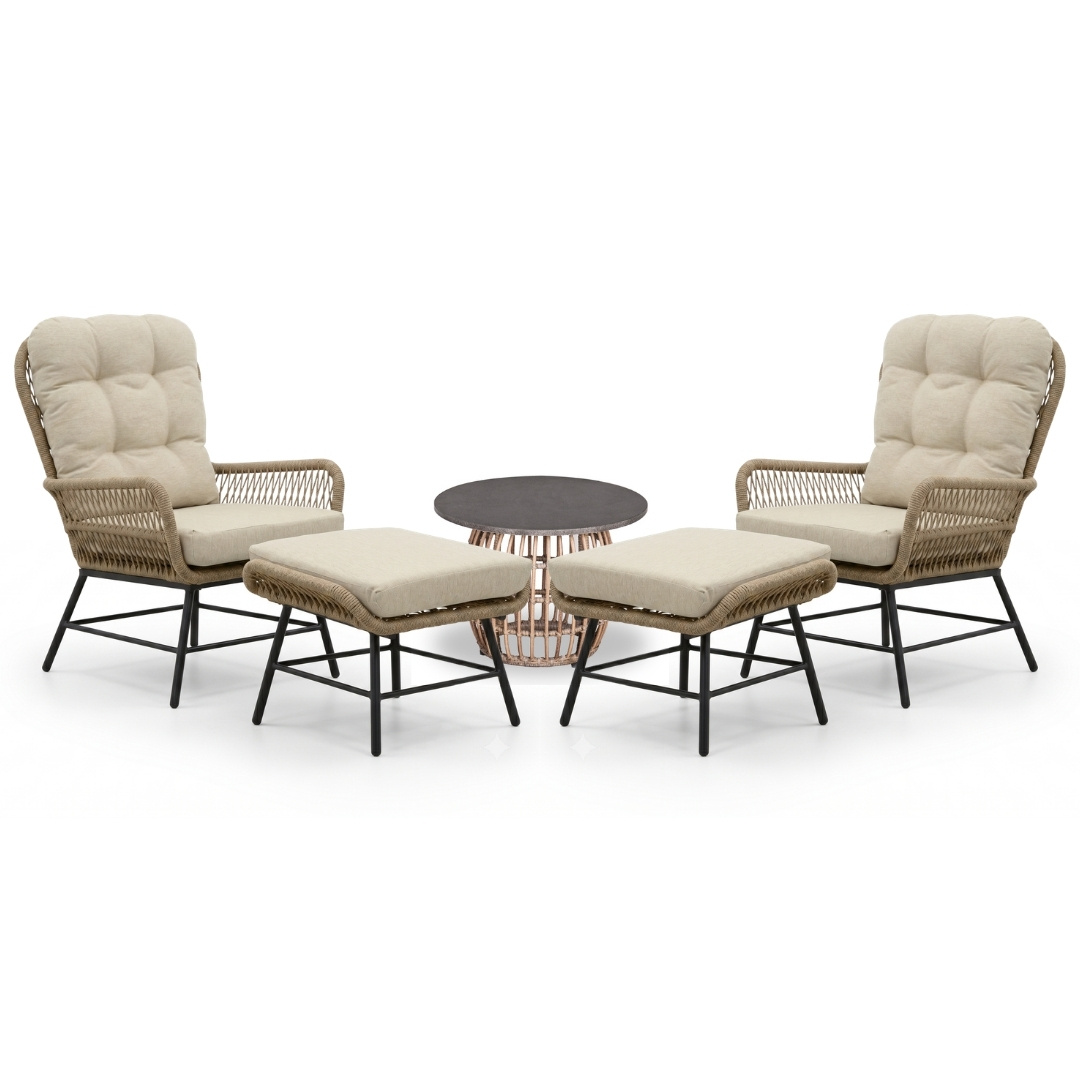 Dex lounge balkonset 2 personen | touw + aluminium | Sahara Dust | 5-delig