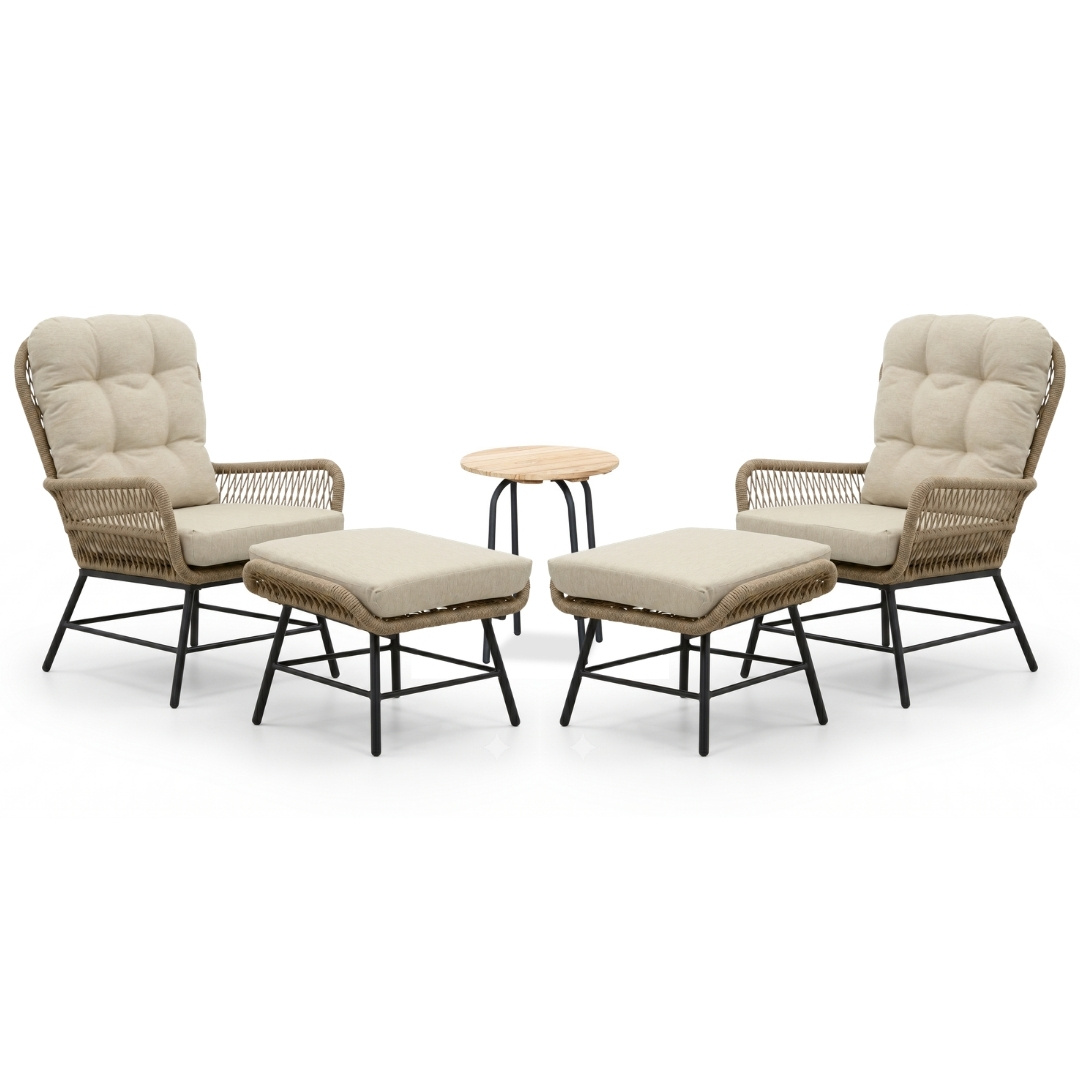 Dex/Pablo lounge balkonset 2 personen | touw + aluminium | Sahara Dust | 5-delig