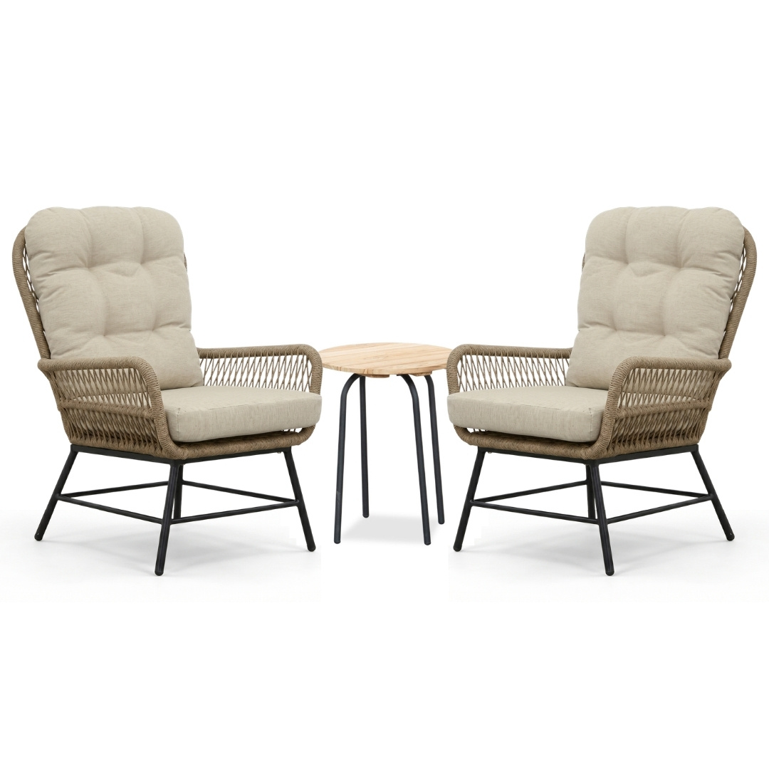 Dex/Pablo lounge balkonset 2 personen | touw + aluminium | Sahara Dust | 3-delig