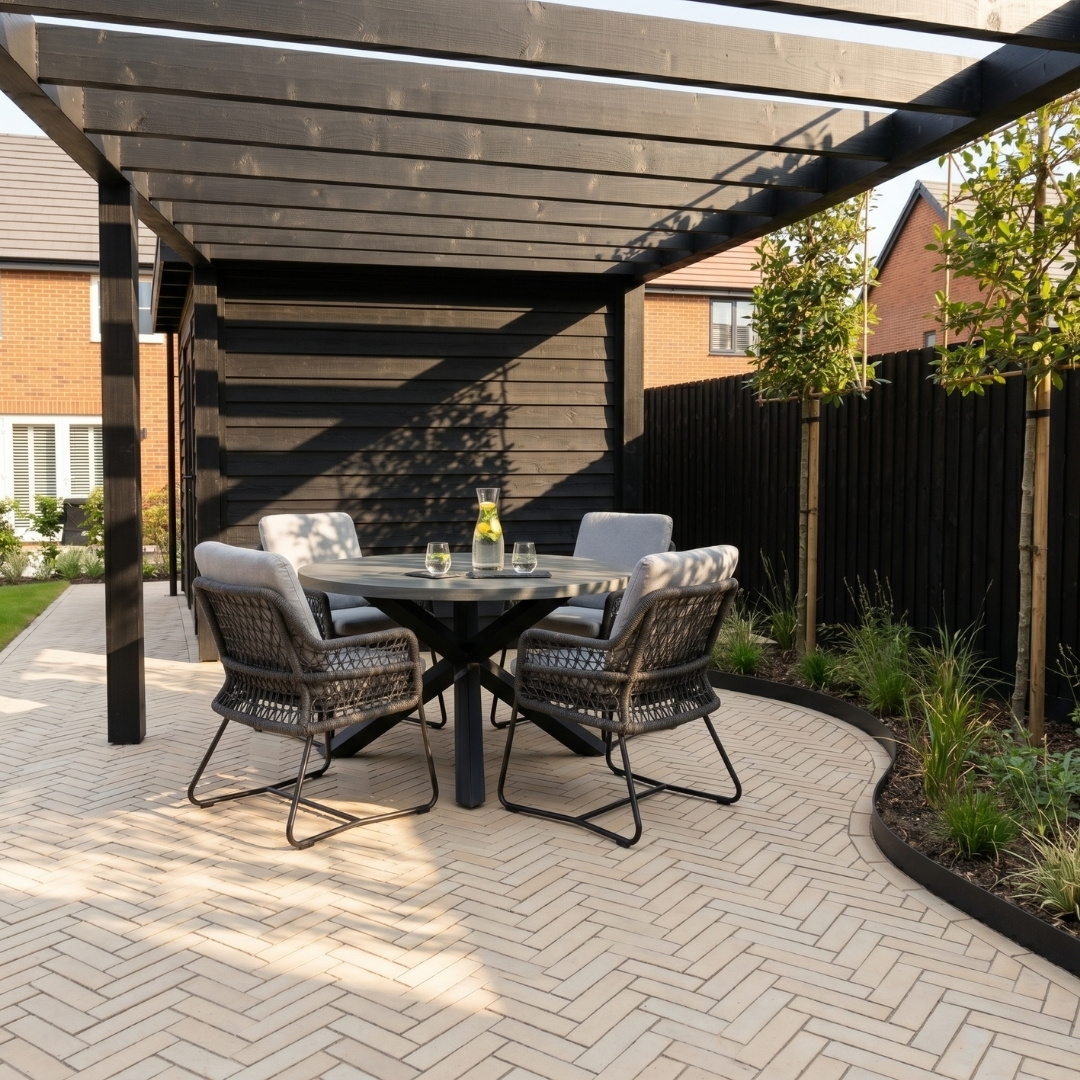 Meran/Gianna Stone Grey dining tuinset | 4 personen | polystone + touw | Ø135cm rond