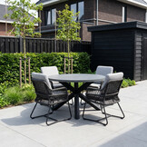 Meran/Gianna Stone Grey dining tuinset | 4 personen | polystone + touw | Ø135cm rond