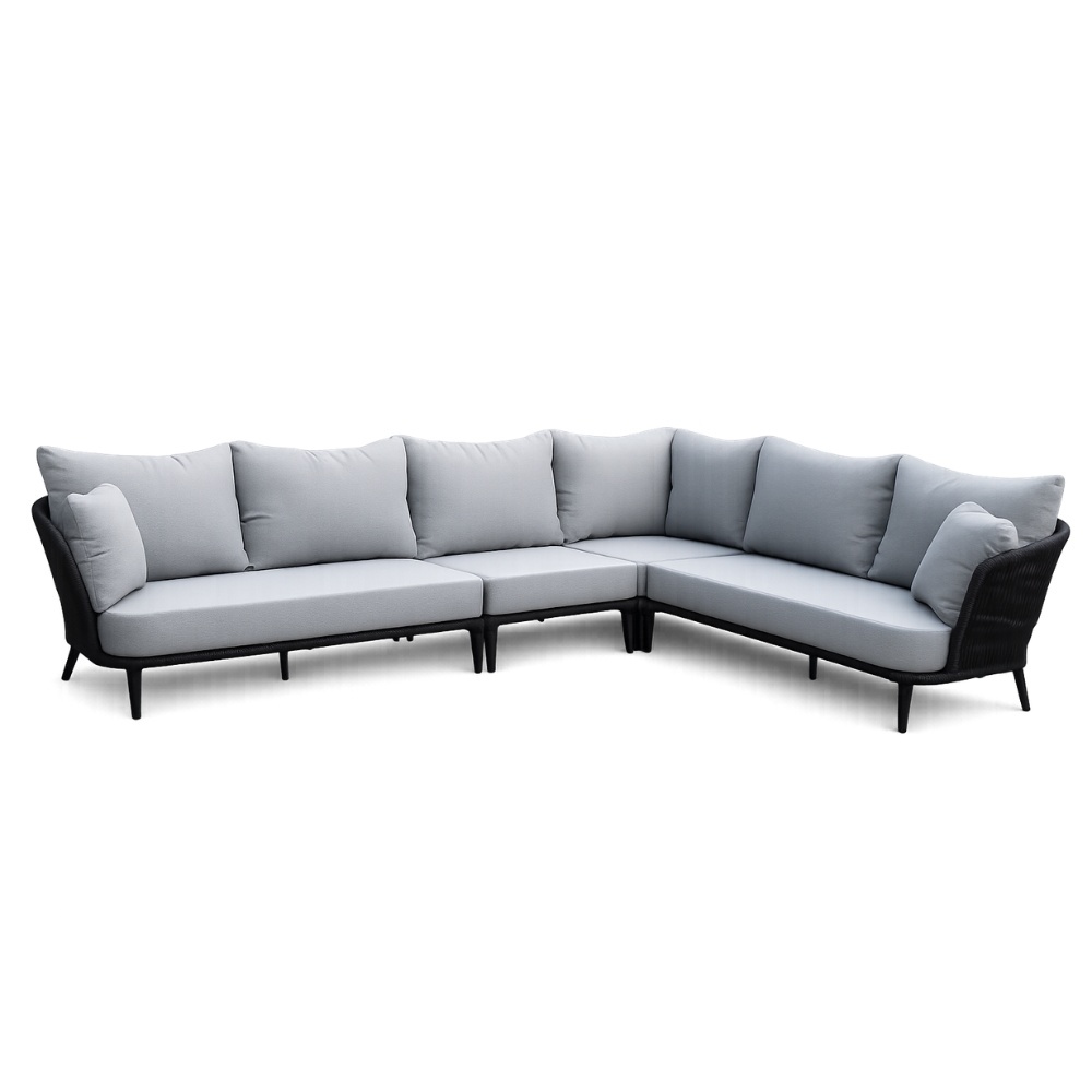 Palermo hoek loungeset 5 personen incl. tussenelement | aluminium + touw | Stone Grey | 4-delig