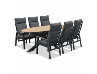 Dallas antraciet/Annecy antraciet dining tuinset | 6 personen | polywood + aluminium | 220cm
