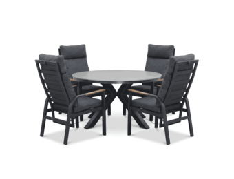 York/Annecy antraciet dining tuinset | 4 personen | sintered stone + aluminium | 150cm rond