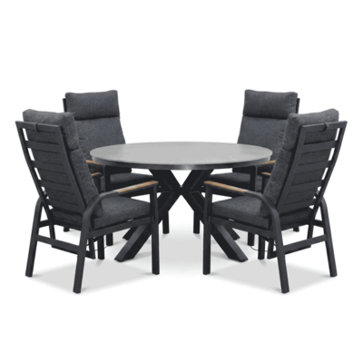 York/Annecy antraciet dining tuinset | 4 personen | sintered stone + aluminium | 150cm rond