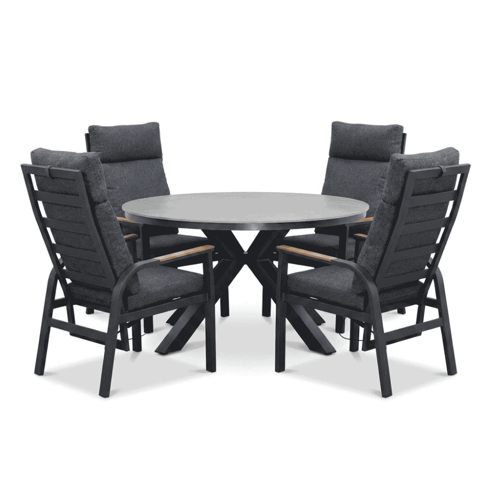 York/Annecy antraciet dining tuinset | 4 personen | sintered stone + aluminium | 150cm rond