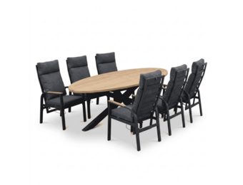 Cleve/Annecy antraciet dining tuinset | 6 personen | teakhout + aluminium | 240cm ovaal