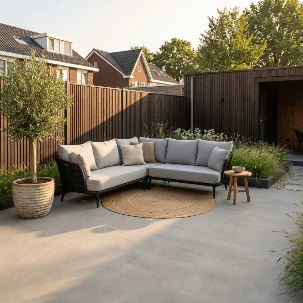 Palermo hoek loungeset 5 personen | aluminium + touw | Stone Grey | 4-delig - 230x230cm